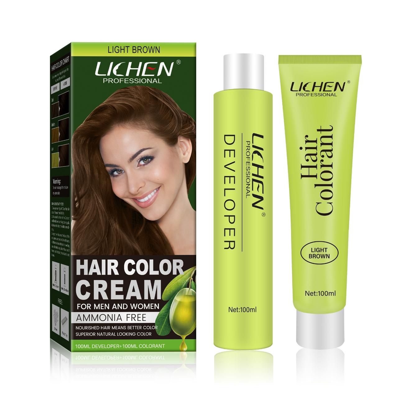 Color:natural Developer Hair Color Cream 200ml (100ml Color Cream + 100ml Developer) – Lichen ...