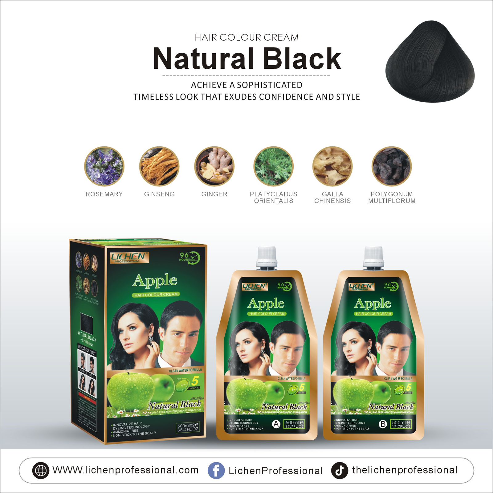 Lichen Apple hair colour cream 1000ml 500ml cream + 500ml developer