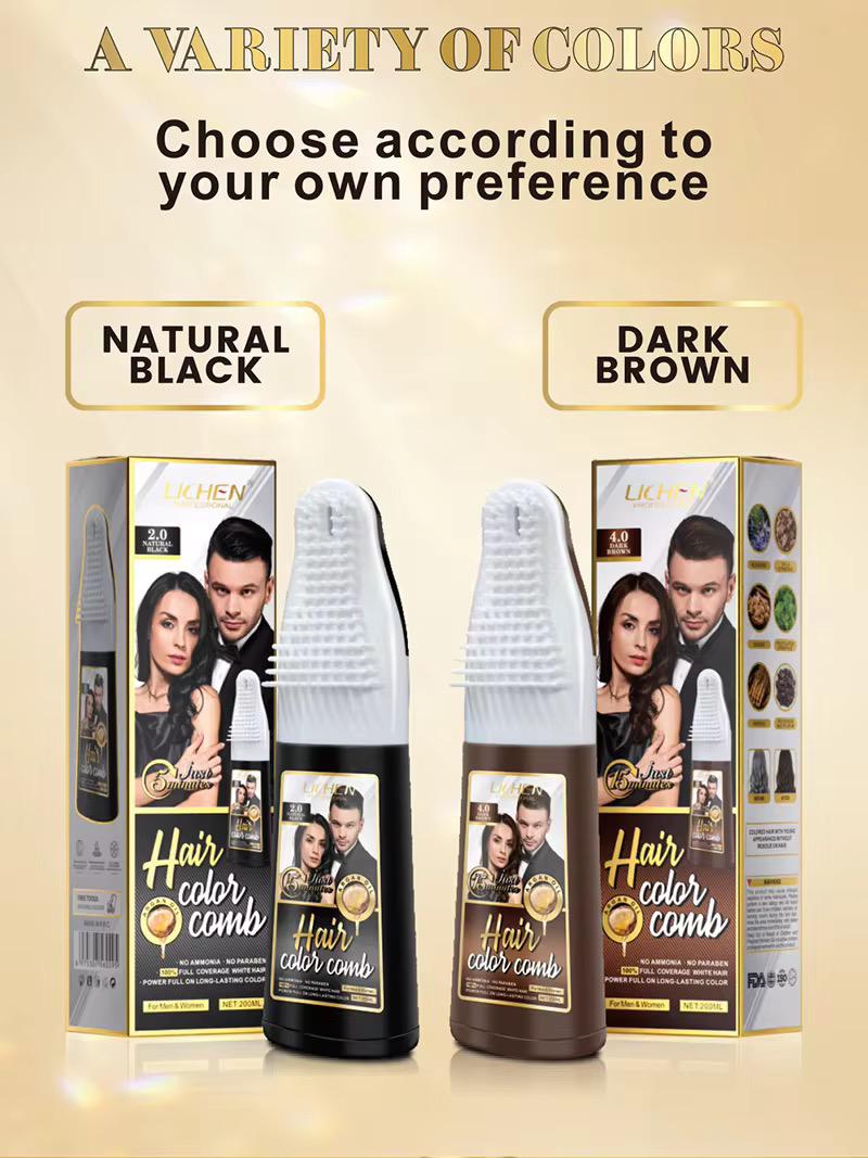 Lichen Hair Colour Shampoo with Comb 200ml – 2-in-1 Instant Hair Dye Shampoo
