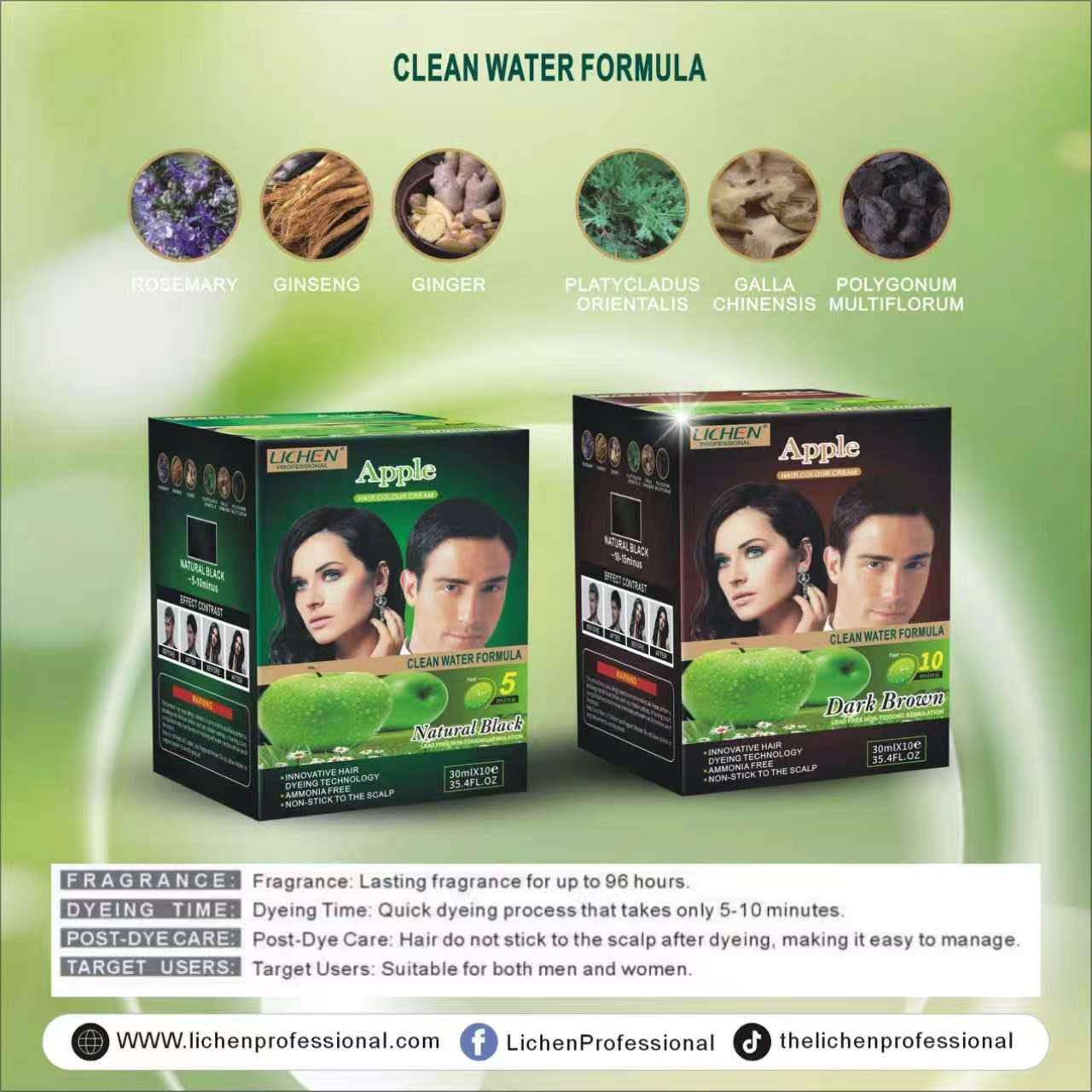 Lichen Apple Hair Colour Sachets 10x30ml (300ml Total) – Ammonia-Free Hair Dye Shampoo