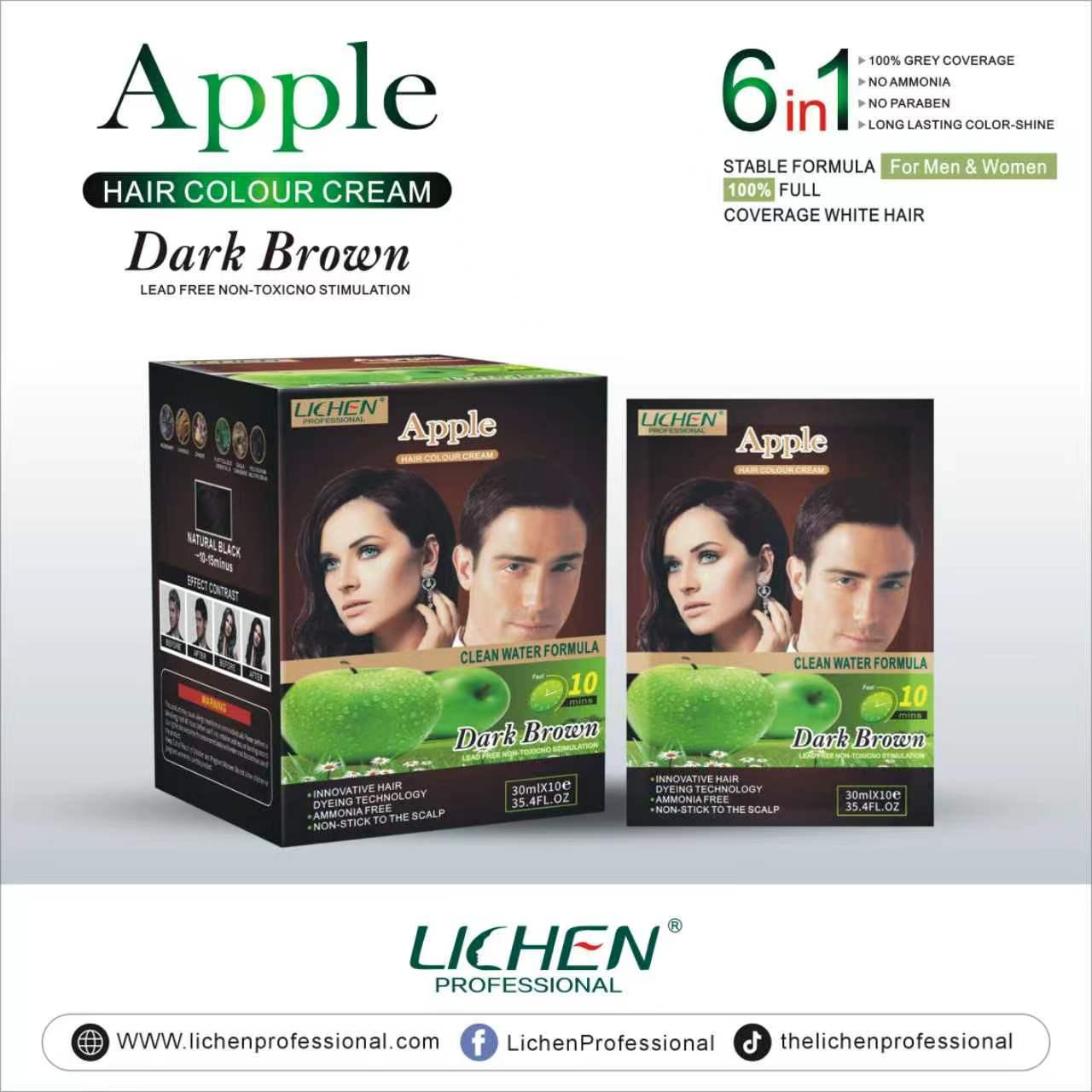 Lichen Apple Hair Colour Sachets 10x30ml (300ml Total) – Ammonia-Free Hair Dye Shampoo