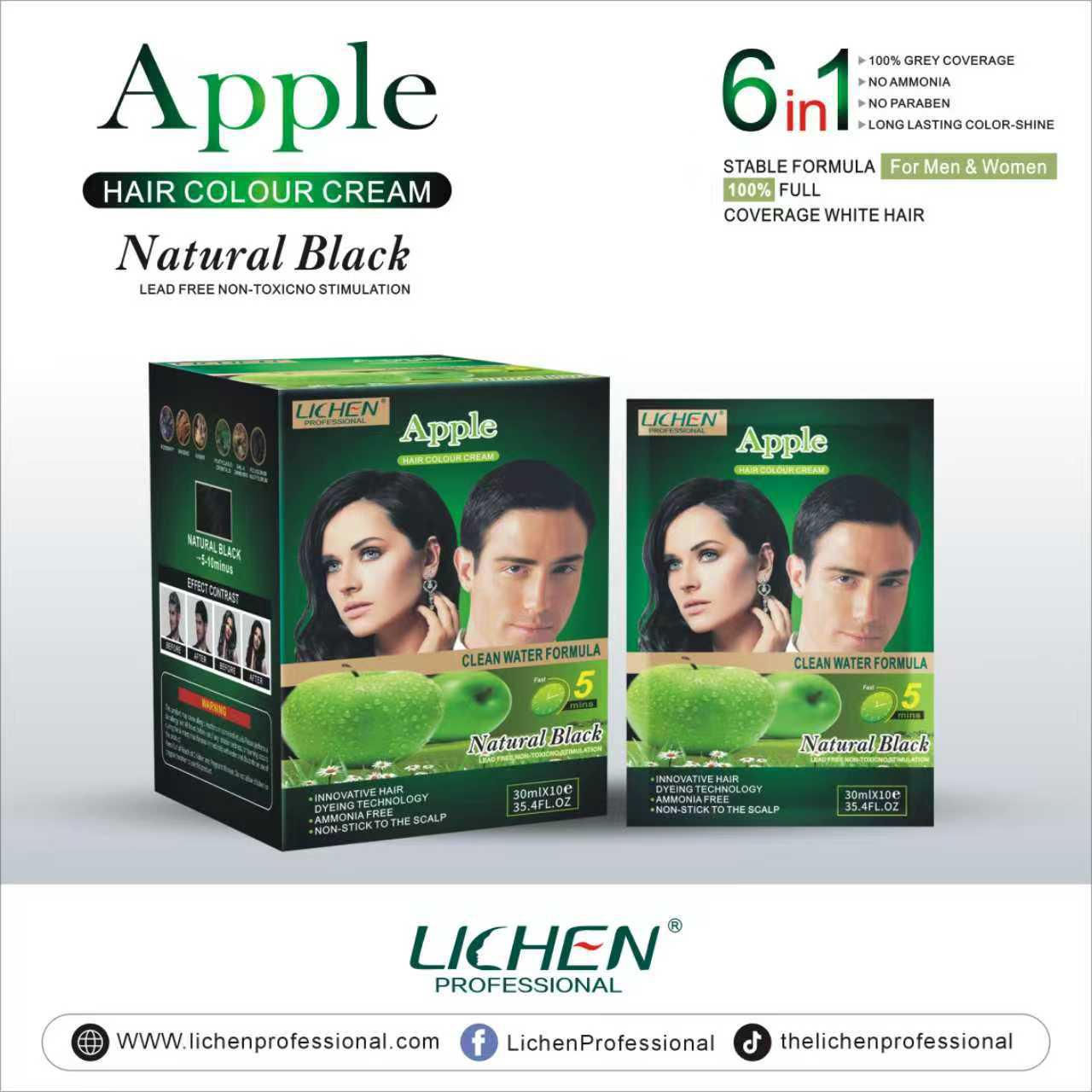 Lichen Apple Hair Colour Sachets 10x30ml (300ml Total) – Ammonia-Free Hair Dye Shampoo