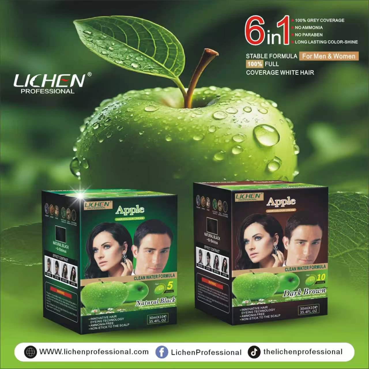 Lichen Apple Hair Colour Sachets 10x30ml (300ml Total) – Ammonia-Free Hair Dye Shampoo