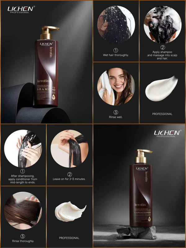 Lichen Keratin Shampoo + Conditioner 500ml – Smooth & Repair Hair Care Duo