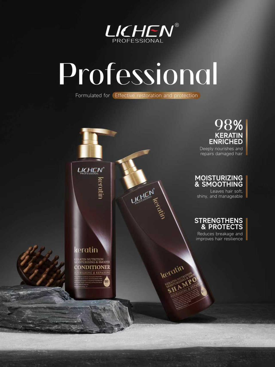 Lichen Keratin Shampoo + Conditioner 500ml – Smooth & Repair Hair Care Duo