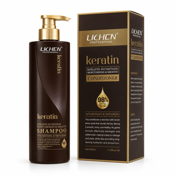 Lichen Keratin Shampoo + Conditioner 500ml – Smooth & Repair Hair Care Duo